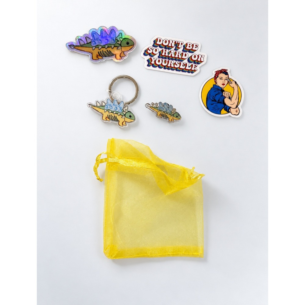 Ankylosing Spondylitis Awareness Dinosaur Keychain Pin Sticker Set New
